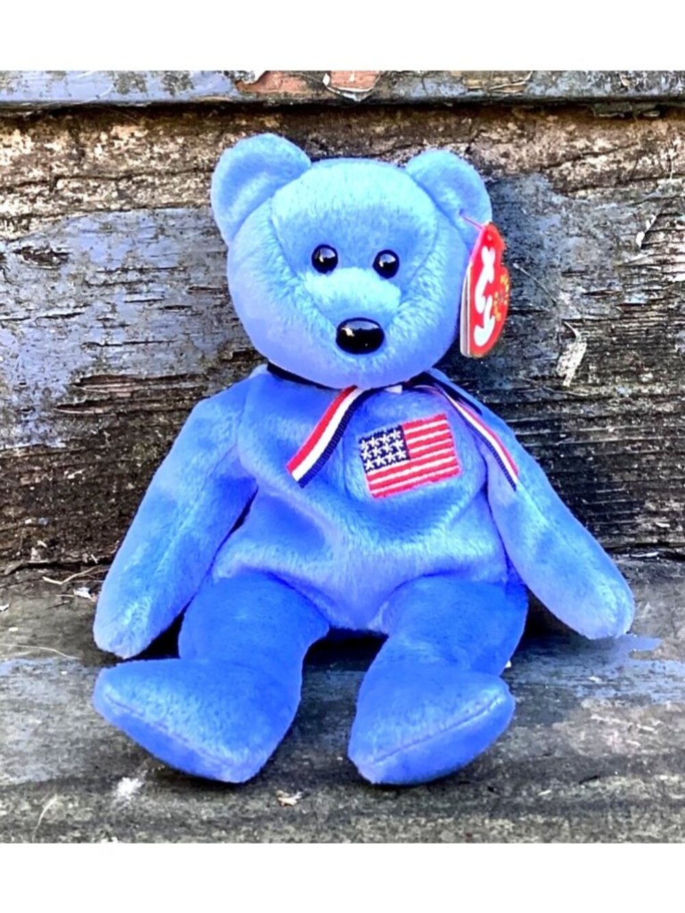 Ty America Bear 9/11 Memorial Beanie Baby Plush Blue 2001 Like New